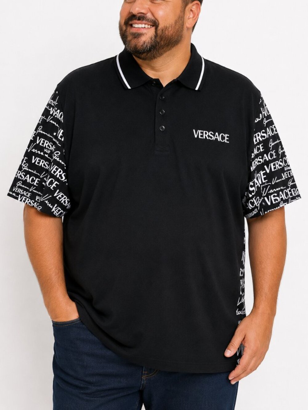 Versace Mens Polo Shirt Black 4XL Logo Print Short Sleeve Cotton